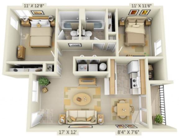 Floor Plan  2x2 West Floor Plan A 875 Square Feet at Shadow Hills, Portland, OR