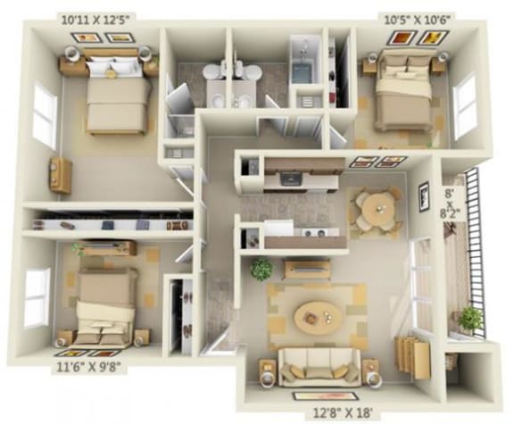 Floor Plan  3X2 Original Floor Plan 1170 Square Feet at Shadow Hills, Portland, OR