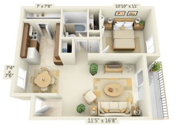 Todd Village Apartments Mt. Rainier 1x1 Floor Plan 592 Square Feet