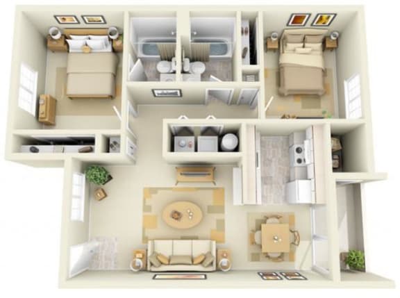 Hathaway Court 2x2 Floor Plan 893 Square Feet