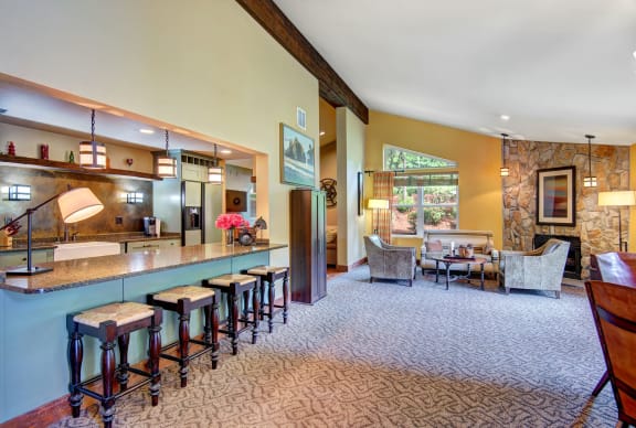 Clubhouse Kitchen Bar Seating Area at Pembrooke Apartment Homes, Kent