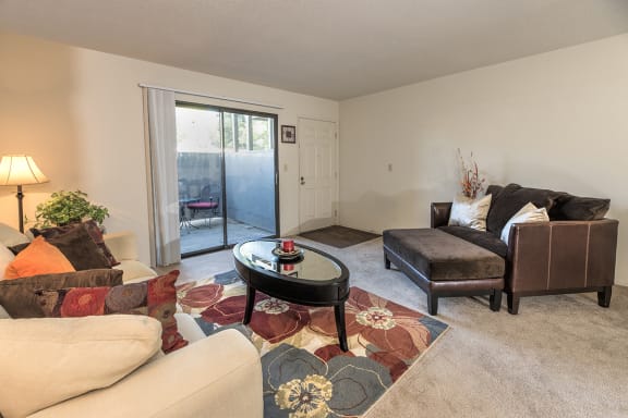 Pepperwood Furnished Model Living Room &amp; Patio Slider