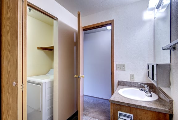 Upgraded Bathroom With Washer & Dryer at Riverwood Apartments, WA 98032