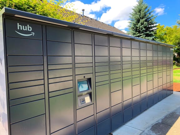 24-Hour Amazon Hub Package Locker located outside at Sir Charles Court Apartments, Beaverton, OR