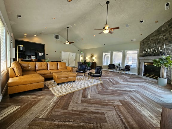 clubhouse fireplace lounge at Sir Charles Court Apartments, OR 97006