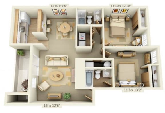 Floor Plan  Maple Pointe Apartments Coliseum Maple 2x2 Floor Plan 946 Square Feet