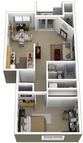 Riverwood Apartments 1x1 Floor Plan 646 Square Feet Furnished