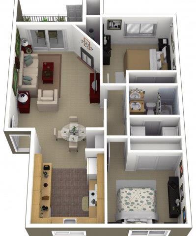 Riverwood Apartments 2x1 Floor Plan 850 Square Feet Furnished