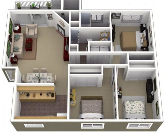 Riverwood Apartments 3x2 Floor Plan 1200 Square Feet