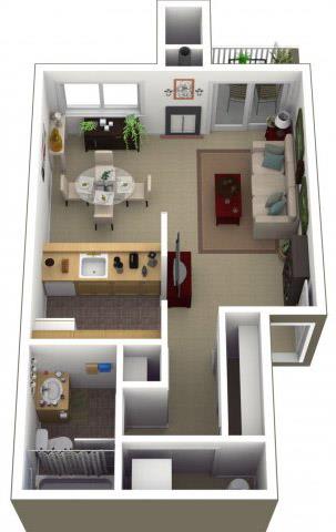 Riverwood Apartments Studio 0x1 Floor Plan 500 Square Feet Furnished