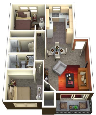 Chambers Creek Estates 2x2 Floor Plan 1045 Square Feet