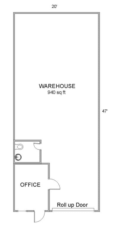 Burnham Business and Storage warehouse floor plan with office and restroom