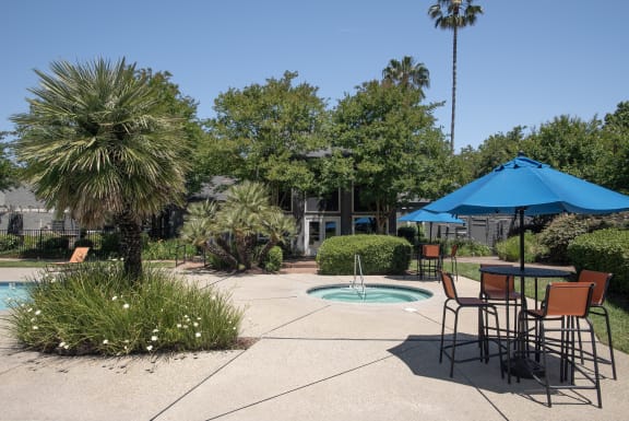 spa and clubhouse back view at Woodbridge Apartments, Sacramento, CA