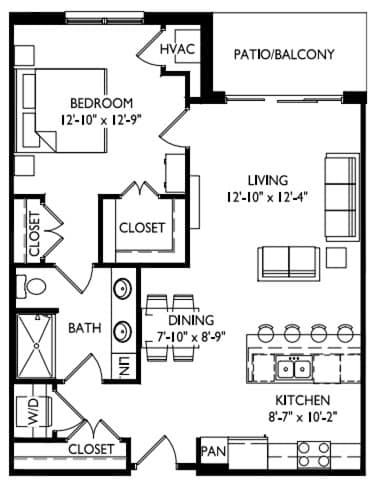 a floor plan of a small house with a bathroom and a kitchen