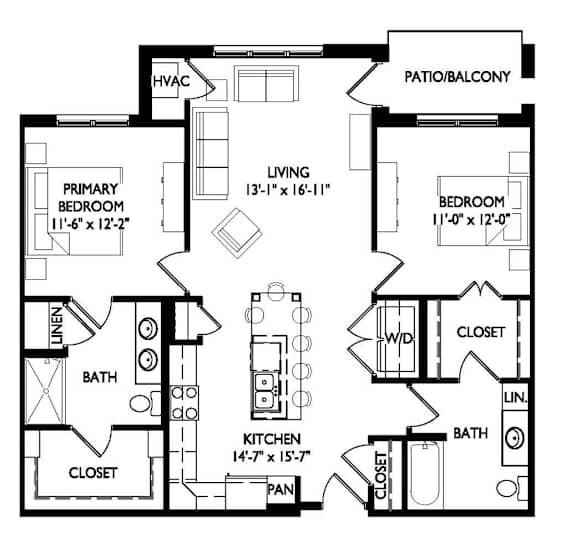 a floor plan of a house with bedrooms and a living room
