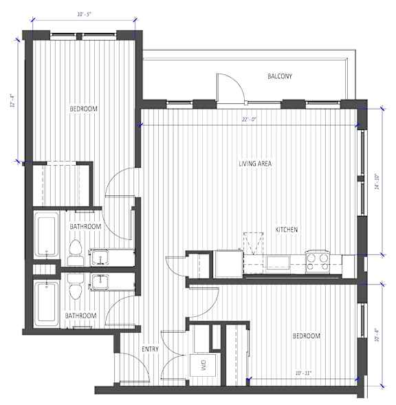 A floor plan of a house with labeled rooms and dimensions.