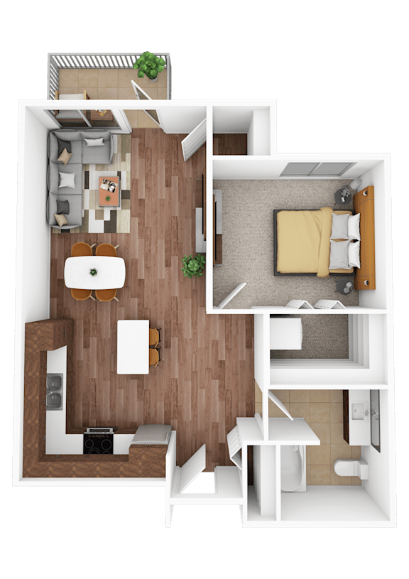 A floor plan of a house with a kitchen, living room, and bathroom.