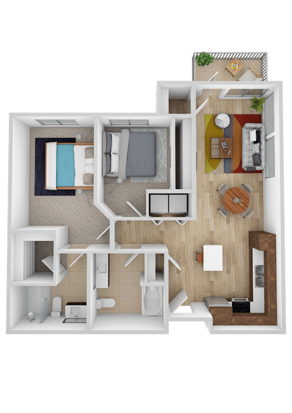 A floor plan of a house with a garage on the left and a loft on the top right.