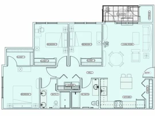 A floor plan of a house with labeled rooms such as "DINING ROOM" and "KITCHEN".