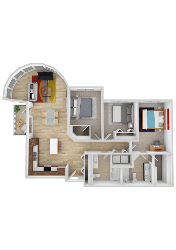 A floor plan of a house with labeled rooms such as Bedroom 1, Bathroom, Kitchen, and Living Room.
