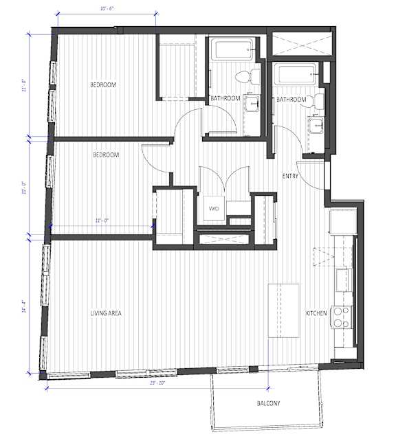 A floor plan of an apartment with dimensions and room labels.