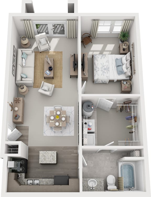 1 bedroom 1 bath architecture drawing of Mebane floor plan