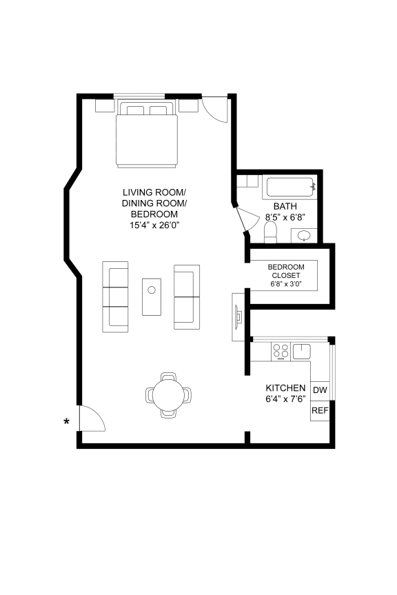a floor plan of a home with a bedroom and a living room