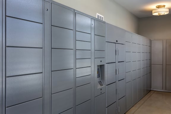 the lockers in the laundry room are large and organized