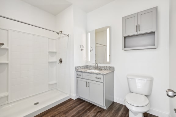 a bathroom with a toilet and a sink and a shower