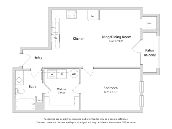 a floor plan of a living room with a bedroom and a kitchen