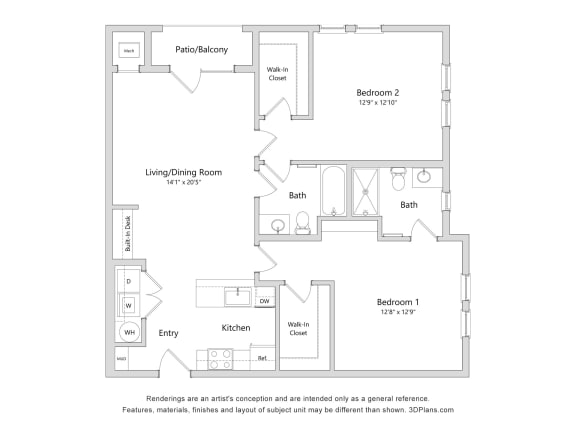 a floor plan of a bedroom floor plan with an open concept living room