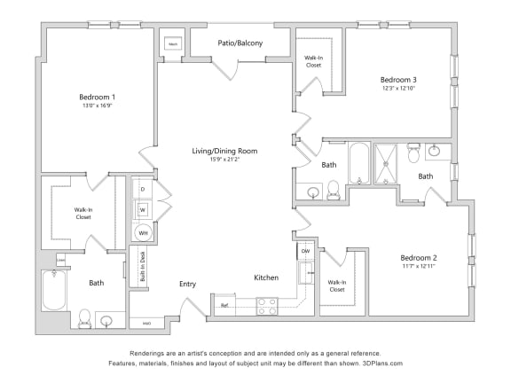 a floor plan of a bedroom apartment with floor plans of different rooms