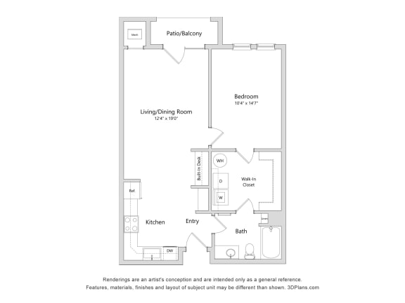 a floor plan of a residence with a bedroom and a living room