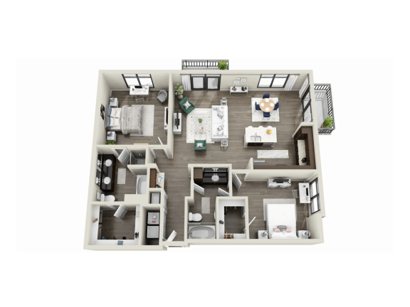 a 3d floor plan of a 1 bedroom apartment
