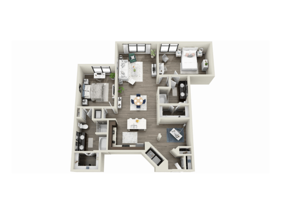 our apartments have a spacious living room with a fireplace