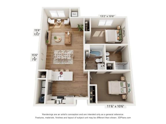 a 3d floor plan of a home with a bedroom and a living room