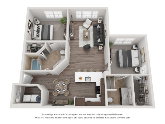 Floor Plan  The Ash Two Bed Two Bath Floor Plan at Jamison at Brier Creek, Raleigh, 27617