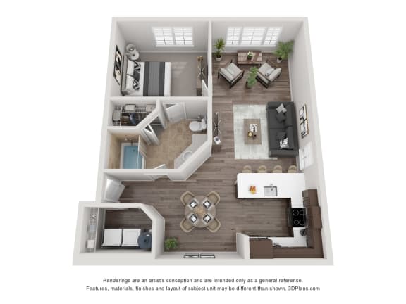 The Beech One Bed One Bath Floor Plan at Jamison at Brier Creek, Raleigh, NC