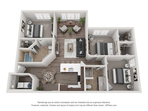 Floor Plan  The Pine Three Bed Two Bath Floor Plan at Jamison at Brier Creek, North Carolina