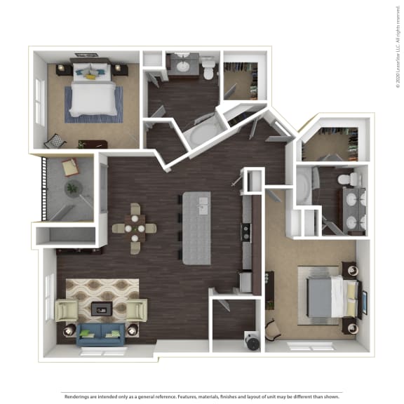 B2D 2 BD 2 Bath 1373 sqft