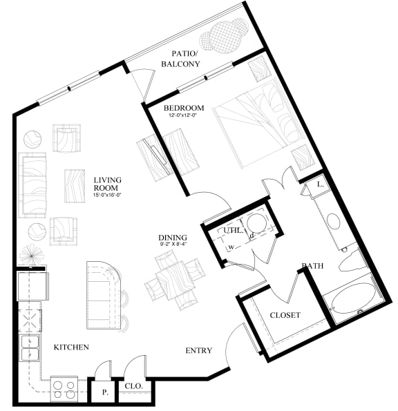 A1E 1BD 1 Bath 827 sqft