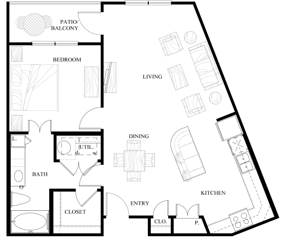A1F a floor plan of a bedroom apartment
