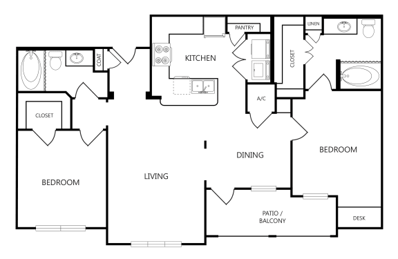b2b 2 bed 2 bath 1080 sqft