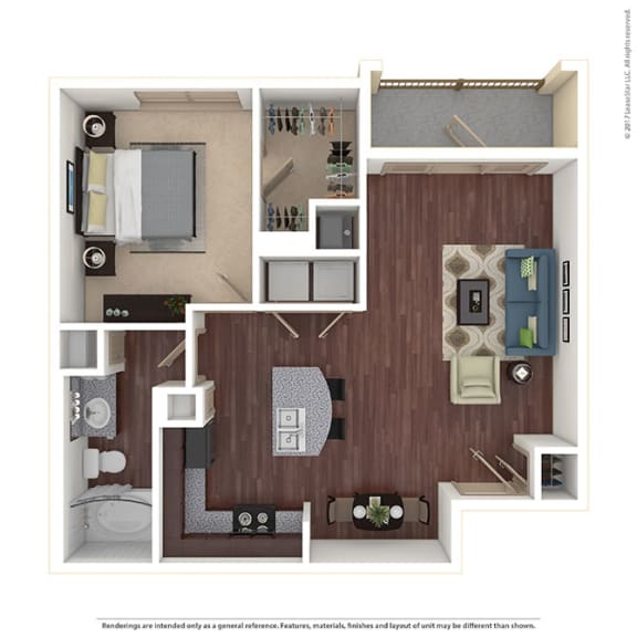 Parc at Mansfield floorplan for the A1A 1 bed 1 bath unit