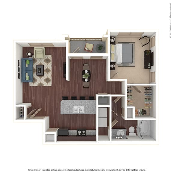 Parc at Mansfield floorplan for the A1B 1 bed 1 bath unit