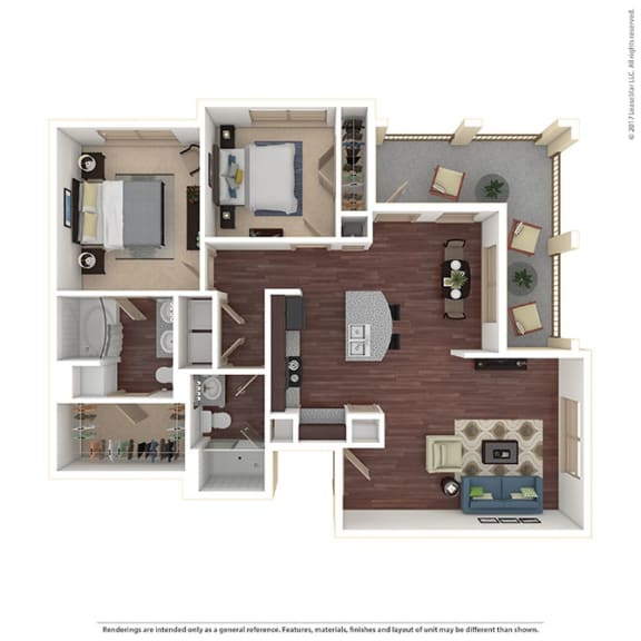 Parc at Mansfield floorplan for the B2A 2 bed 2 bath unit