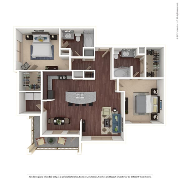 Parc at Mansfield floorplan for the B2C 2 bed 2 bath unit
