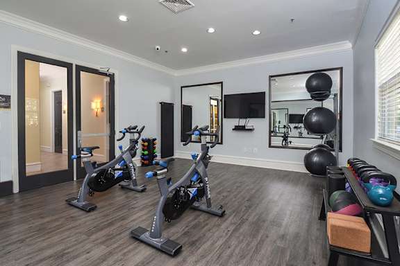 the gym in the home is equipped with treadmills and other exercise equipment