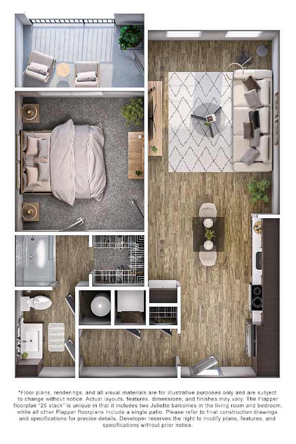 A set of four images showing different views of a room layout.
