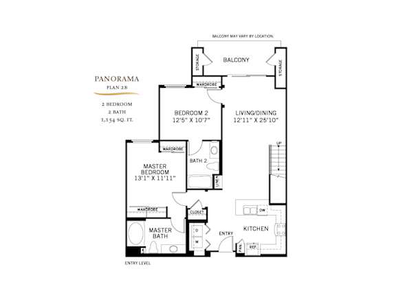 Panorama floor plan 2b two bedroom layout at 360 Luxury Apartments, San Diego